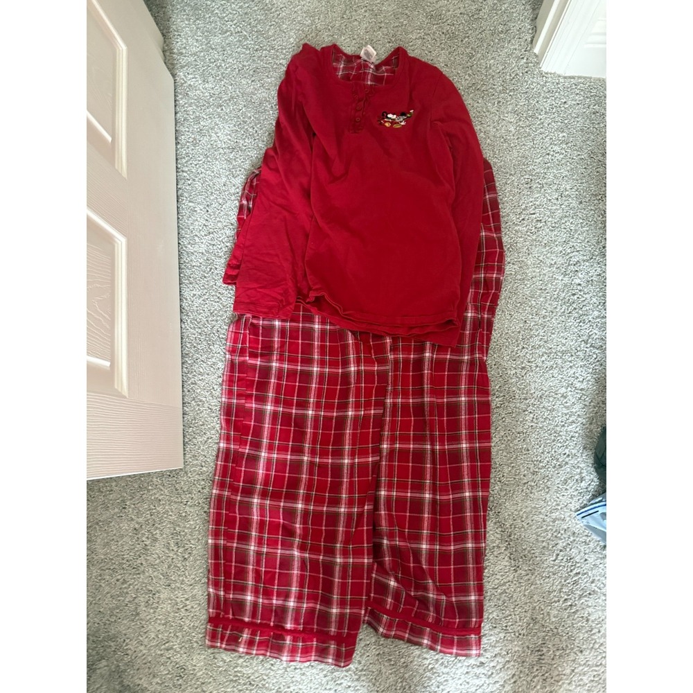 Disney Store Christmas Mickey Minnie Mouse Pajamas Flannel Red Plaid Woman's L
